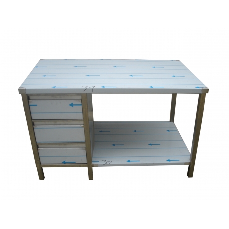 Pracovní nerezový stůl (šuplíkový box, 1x police), rozměr (d x š): 1100 x 700 x 900 mm