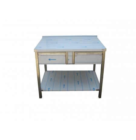 Pracovní nerezový stůl (2x šuplík, 1x police), rozměr (d x š): 1200 x 700 x 900 mm