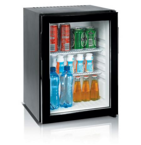 Absorpční hotelový minibar HC 30V, prosklené křídlové dveře, černý