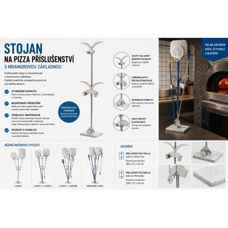 Stojan na pizza příslušenství s mramorovou základnou, 4 pozice, 150 cm